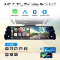 Rétroviseur de Voiture 9.66'' IPS à Écran Tactile, Caméra de Tableau de Bord DVR Avant Arrière, Media Streaming sans Fil avec Carplay et Android Auto
