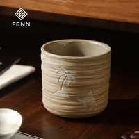 Tasse à expresso et cappuccino FENN personnalisée avec logo gravé, 150 ml, en céramique, tasse à café et à thé en argile à texture rugueuse avec plateau, idéale pour un cadeau