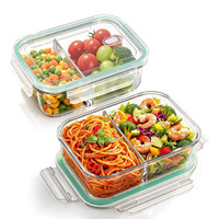 Ensemble de 2 récipients en verre avec couvercle, 1000 ml, 2 compartiments, hermétiques, sans BPA, compatibles lave-vaisselle, micro-ondes