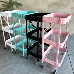 Chariot de <span class=keywords><strong>rangement</strong></span> pliable à trois niveaux pour cuisine, salle de bain, chambre à coucher - <span class=keywords><strong>Rangement</strong></span> mobile au sol pour jouets et collations de bébé - Product Image 2