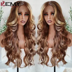 KEMY Wholesale Synthetic Wigs Lace Front With Baby Hair Honey Blonde Synthetic Glueless Hd Lace Highlight Wigs for Black Women