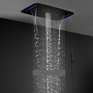 Sistema de Ducha LED Empotrable <span class=keywords><strong>en</strong></span> Techo, 5 Funciones, Negro Mate, con Efecto Lluvia, Cascada y Niebla, para Baño - Product Image 3