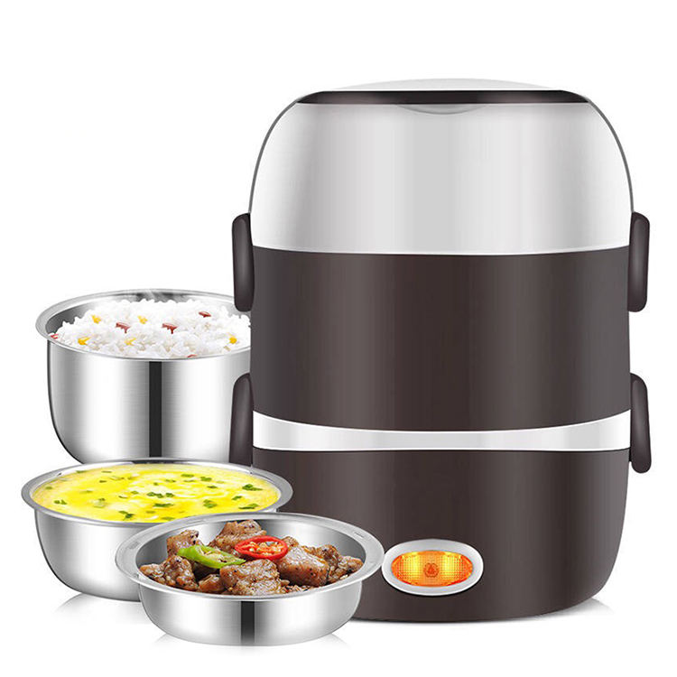 Coffee colored three-layer electric lunch box