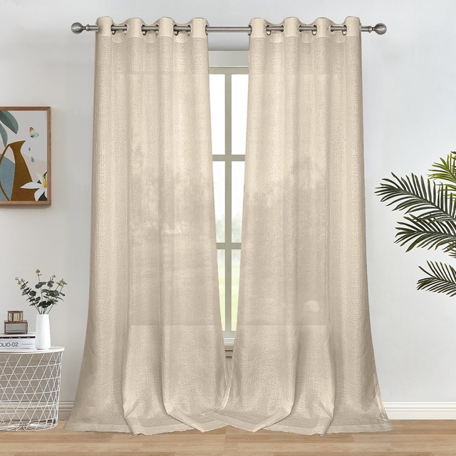 Bindi Modern Blackout Sheer Curtain Fabric Linen Look Polyester 108 Inches Long Tan for Living Room