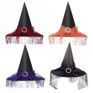 Chapeaux de sorcière d'Halloween en dentelle pour décoration Chapeau de sorcier Costume d'Halloween Sorcière - Product Image 1