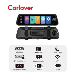 Espelho retrovisor com lente dupla ADAS 4K 10 Polegadas IPS tela de toque para painel do carro com gravador DVR WIFI