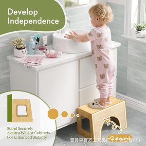 <b>Bamboo</b> Wood Toilet <b>Stool</b> For Kids Natural Color Large Square Type Dual Purpose Footrest Height Increasing Bathroom Step - Product Image 2