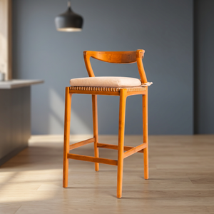 Chaise de bar Home Basket Cleopatra en bois de teck et corde avec tissu en velours - Product Image 3
