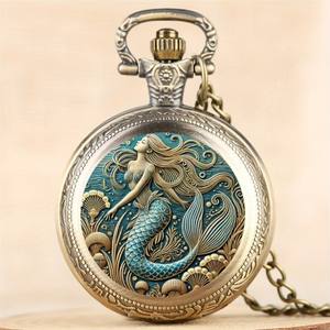 Exquisite <strong>Eco</strong>-<strong>Friendly</strong> Vintage Mermaid Pattern <strong>Pocket</strong> <strong>Watch</strong> Acrylic Glass Precise Quartz Movement <strong>Watch</strong> Great Gift for Women - Product Image 2