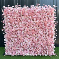 Panel Bunga Dinding 3D Artifisial Warna Pink Muda Grosir 8ft*8ft Kain Latar Belakang Pernikahan Dekorasi Pesta Pernikahan