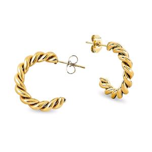Nueva joyería delicada de moda, pendientes de aro huecos en forma de C retorcidos hipoalergénicos de oro de 18 quilates para mujer - Product Image 1