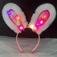 Nouveau serre-tête LED clignotant à piles en forme d'oreilles de lapin de Pâques, en peluche chinoise, avec paillettes, pour décorations de fête