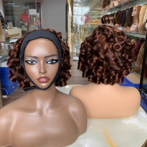 Perruques en cheveux naturels à bas prix, perruque bandeau bouclée et volumineuse fabriquée à la machine sans dentelle, perruques courtes super double drawn - Product Image 2