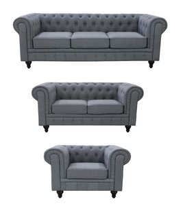 Antique American Classic Living Room Fabrics <strong>3</strong> <strong>Piece</strong> Tufted Rice White Chesterfield <strong>Sofa</strong> <strong>Set</strong> - Product Image 5