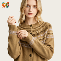 Cárdigan de Punto Nórdico para Mujer, Otoño-Invierno, Diseño Fair Isle, Estilo Vintage, Jacquard, Cuello Redondo, Abotonado, Holgado, Venta al Por Mayor OEM