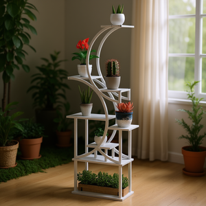 D0100X3RIET Supporto per Piante da Interno a Forma di S Bianco 62 Pollici, Scaffale Angolare in Legno per Vasi di Fiori, Design Minimalista per Uso Domestico - Product Image 2