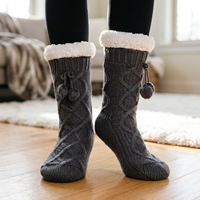 Chaussettes d'hiver épaisses en coton avec logo personnalisé, respirantes, en tricot torsadé, doublées sherpa, avec logo sur le bord, chaudes, vente en gros