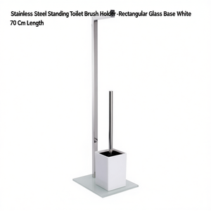 Soporte para escobilla de inodoro de acero inoxidable, base rectangular de vidrio, color blanco, 70 cm de longitud - Product Image 3