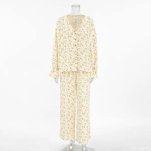 Set di pigiama Cardigan in cotone 100% da donna pantaloni invernali a maniche lunghe pigiama abbigliamento per la casa all'ingrosso per ordini all'ingrosso Logo personalizzato OEM - Product Image 5