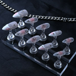 Uñas postizas de acrílico de lujo, cortas, color rosa almendra, cobertura completa, hechas a mano, con pedrería de estrellas, precio de fábrica al por mayor. - Product Image 2