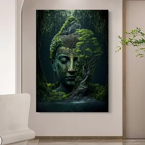 Vintage Buddha In Nature Spiritual Religion Wall Art Poster Print For Living Room Home Decoration Landscape Painting