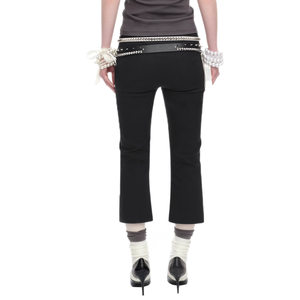 Wholesale Gothic Y2K Streetwear High Waist Black Stretch Capri Pants for Women Metal Rivet Decor Slim Flare Cropped Shorts - Product Image 1