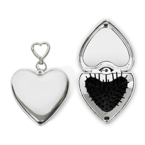 Customized Logo Pocket Folding Brush and Mirror with Keyring Heart Folding Brush with Keychain