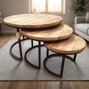 Table basse et tables d'appoint pliables en bois et fer, style industriel et vintage, ensemble de 3, pour salon, maison ou villa - Product Image 2