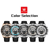 Montre mécanique automatique OLEVS 6713 de sport et de mode avec phases de lune pour homme, bracelet en caoutchouc, cadran squelette, personnalisable OEM/ODM