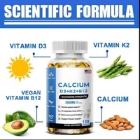 Capsules de calcium végétal, vitamine D3, K2, B12 avec glucosamine et chondroïtine, 120 capsules, complément alimentaire