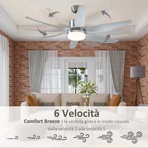 Easycomfort Ventilatore da Soffitto con Luce LED e Telecomando Incluso, 6 Velocità, Silenzioso e Reversibile, ? 132x43cm - Product Image 6