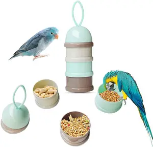 GG282 Food Cup Bowl Bird Supplies Parrot Food Box Out Training Feeder Bird Food Feeder Container with Colorful Lid