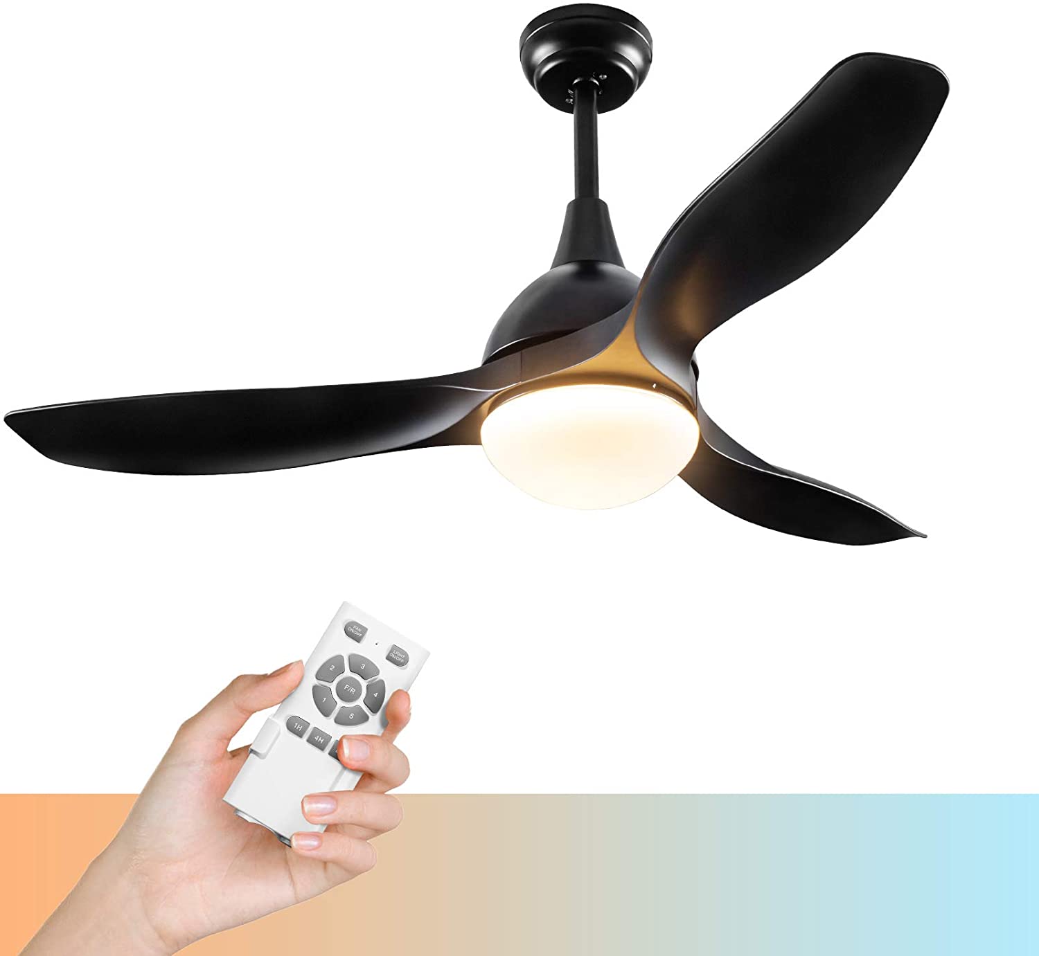 48-in White Ceiling Fan with LED Lights and Remote Control, 3 Blades Noiseless Reversible DC Motor,6-speed, 3 colors Temperature