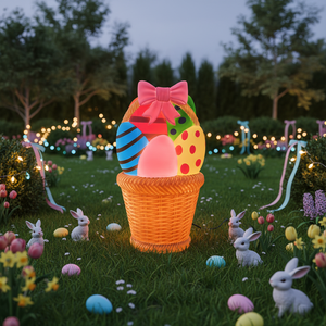 Color Easter Eggs <b>Plastic</b> Easter <b>Basket</b> Simulated Woven Pattern Easter Egg <b>Basket</b> with Light - Product Image 2