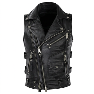 Gilet de moto en cuir véritable pour homme, imperméable, respirant, coupe-vent, avec poches, vêtements d'extérieur OEM - Product Image 1