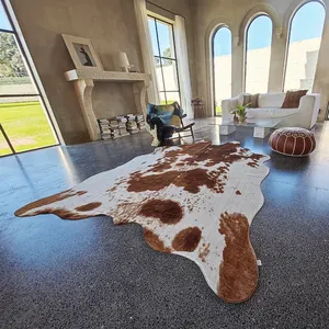 Durable And Large Size Cow Print Rugs Suitable For Bedroom Living Room Western Decor Faux Fur Animal Cow Hide Carpet Brown