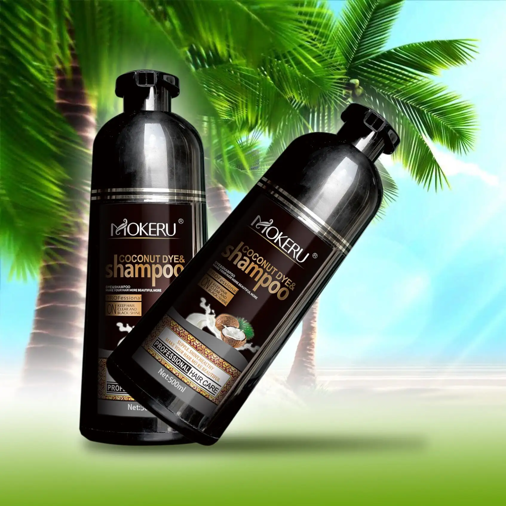 Mokeru Coconut Fast Magic Black Hair Dye Shampoo for Instant White Hair to Black 500ml