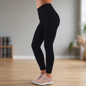 <b>Black</b> Full Length Leggings Women High Waist Knitted Breathable Solid Color Casual <b>Pants</b> - Product Image 1