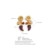 JINYOU 3511 Nouveauté Boucles d'oreilles pendantes en acier inoxydable plaqué or, forme géométrique en acrylique rouge foncé et ivoire