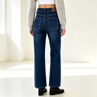 Jean taille haute à jambe large pour femme, double boutonnage, effet ventre plat, poches plaquées, en denim, vente en gros