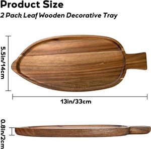 Plateaux de service en bois d'acacia en forme de feuille brune Lumina, 2 pièces, 13 x 5,5 pouces, plateaux décoratifs, plateaux polyvalents pour le fromage - Product Image 2
