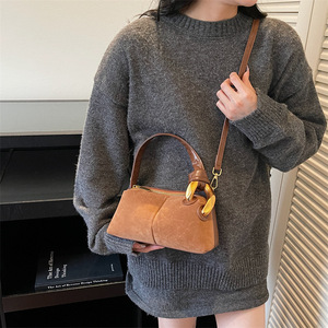 Sac Boston haut de gamme pliable avec fermeture éclair et deux poignées, en suède PU mat et peluche – Sac à main polyvalent et sac bandoulière décontracté - Product Image 3