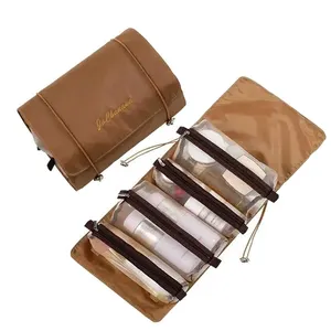 Özel 4 In 1 çok fonksiyonlu katlanabilir kozmetik çantası taşınabilir seyahat naylon makyaj çantası Roll Up makyaj çantaları