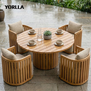 Juego de Comedor de Lujo Yorlla de Madera de Teca para Exteriores, Muebles de Jardín de Madera Maciza, Mesa Redonda y Ovalada Impermeable, <span class=keywords><strong>Sillas</strong></span> para Hotel o Villa - Product Image 5