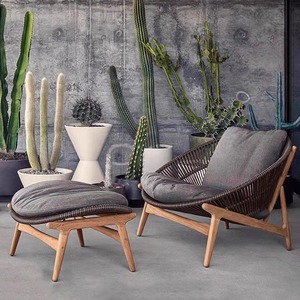 Ensemble de canapé en rotin d'extérieur, chaise en bois de <span class=keywords><strong>jardin</strong></span>, chaise longue de piscine, canapé résistant aux UV avec <span class=keywords><strong>housse</strong></span> de <span class=keywords><strong>coussin</strong></span> amovible - Product Image 1
