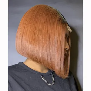 Großhandel Indian Virgin Ginger Orange 13x4 transparente Spitze Front Perücke gerade kurze Pixie Bob Echthaar Perücken für schwarze Frauen