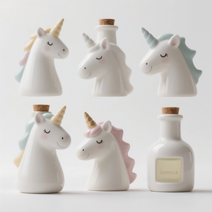 Botella de Esencia de Unicornio de Cerámica (Vacía). Vial Mágico Personalizado en 3D Pintado a Mano con Gotero de Vidrio, para Hechizos, Aceites y Encantamientos - Product Image 1