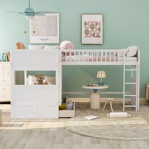 Letto in pino letto matrimoniale letto a castello a forma di <span class=keywords><strong>L</strong></span> con 2 cassetti e 2 scale - Product Image 2