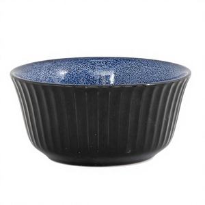 Reactive Glazing Black and Blue Stoneware Heat Resistant Dishwasher Safe Noodle Salad Bowl - Product Image 1