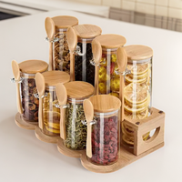Pot en verre borosilicate avec couvercle en bambou et cuillère – Récipients transparents pour le stockage alimentaire (thé, biscuits, farine, riz) – Idéal pour le garde-manger